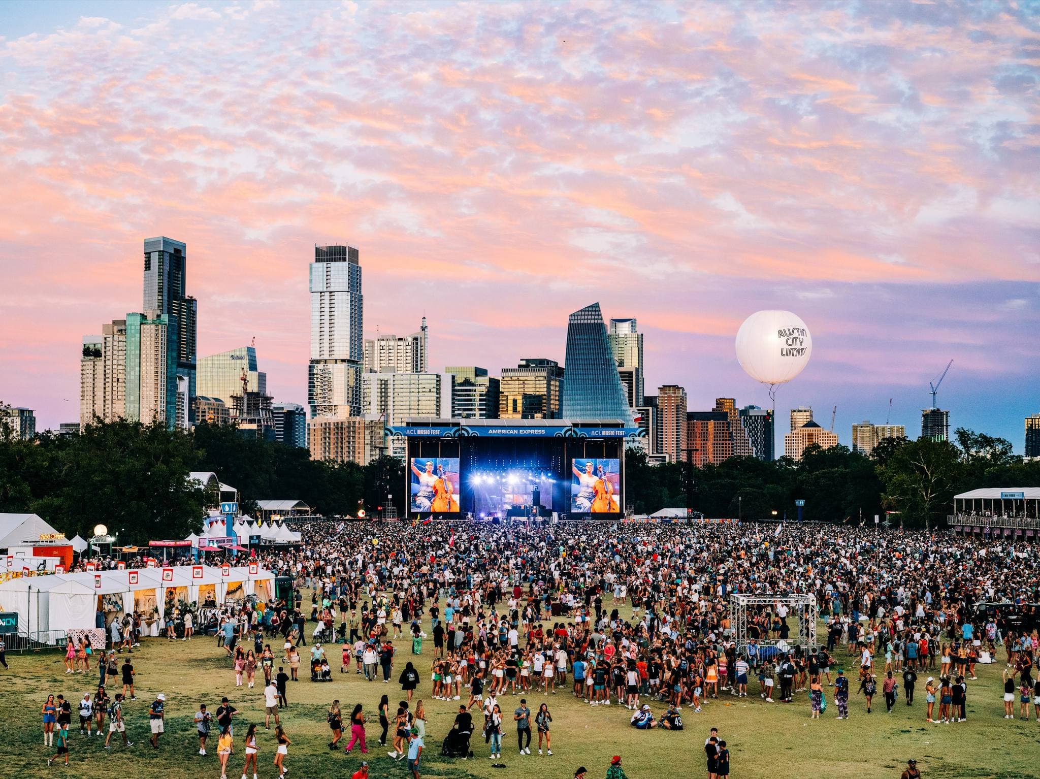 Austin City Limits stage at sunset.